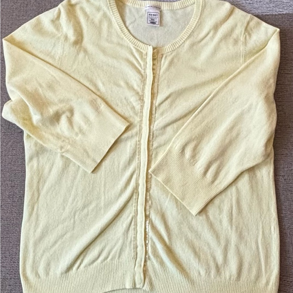 Old Navy Vivid Yellow Crewneck Snap-Front Cardigan